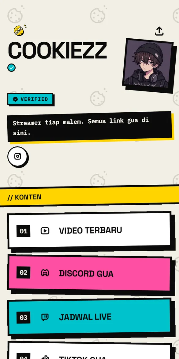 Contoh halaman Cookiezz pake template Neo-Brutal